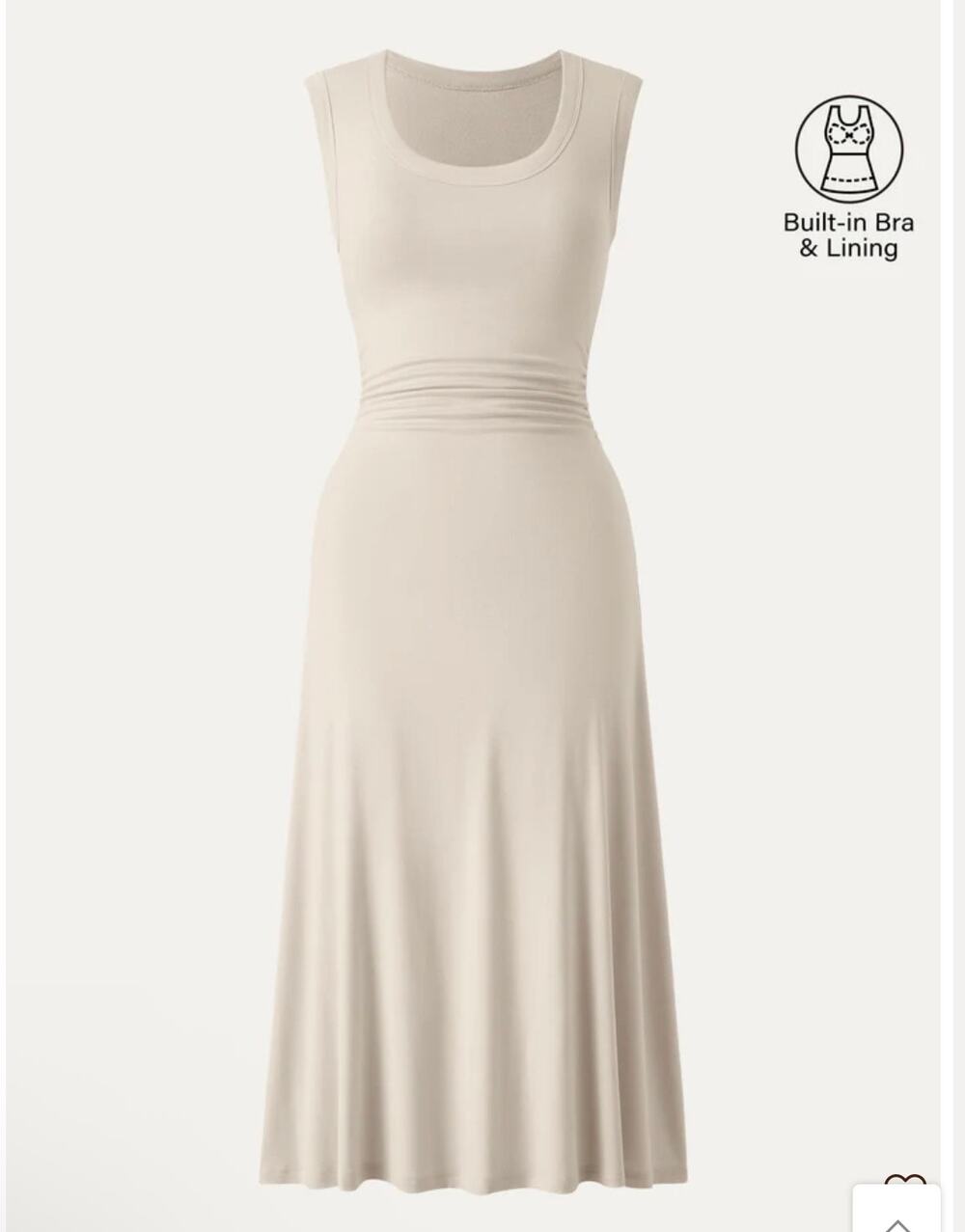 OGL Cream Sleeveless Midi Dress with Gathered Waist